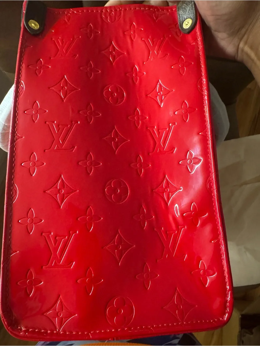INSPIRED Medium Red Monogram Patent Tote